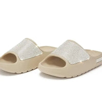 Women Slides Fashion Platform Rhinestone Decor Slide Sandals Outdoor Non-slip Beach Sandals 2024 Summer New Women