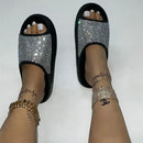 Women Slides Fashion Platform Rhinestone Decor Slide Sandals Outdoor Non-slip Beach Sandals 2024 Summer New Women