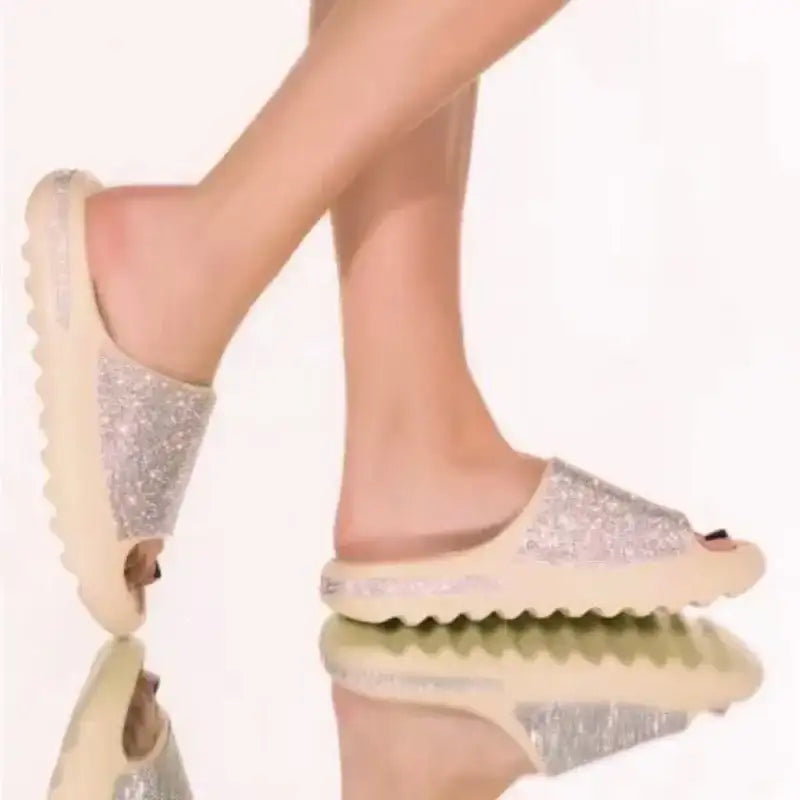 Women Slides Fashion Platform Rhinestone Decor Slide Sandals Outdoor Non-slip Beach Sandals 2024 Summer New Women