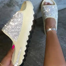 Women Slides Fashion Platform Rhinestone Decor Slide Sandals Outdoor Non-slip Beach Sandals 2024 Summer New Women