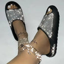 Women Slides Fashion Platform Rhinestone Decor Slide Sandals Outdoor Non-slip Beach Sandals 2024 Summer New Women