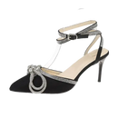 Black stiletto heel with rhinestone embellishments.
