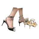 Elegant high-heeled sandals with rhinestone straps.