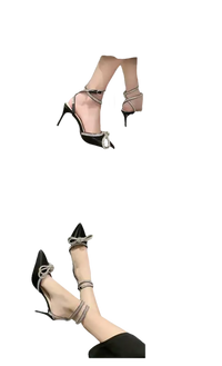 Elegant high-heeled shoes with rhinestone embellishments.