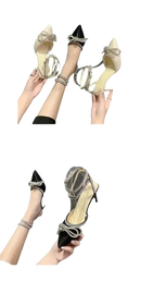 Elegant high-heeled shoes with rhinestone embellishments.