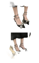 Elegant high-heeled shoes with rhinestone bows.