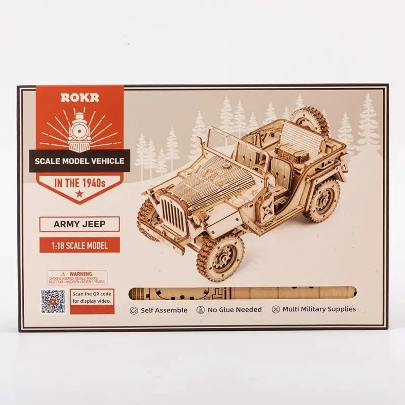 Rokr MC701 Army Jeep Wooden Puzzle Model Kit Vroom Vroom