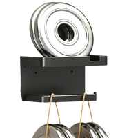 Black wall-mounted pot lid organizer.