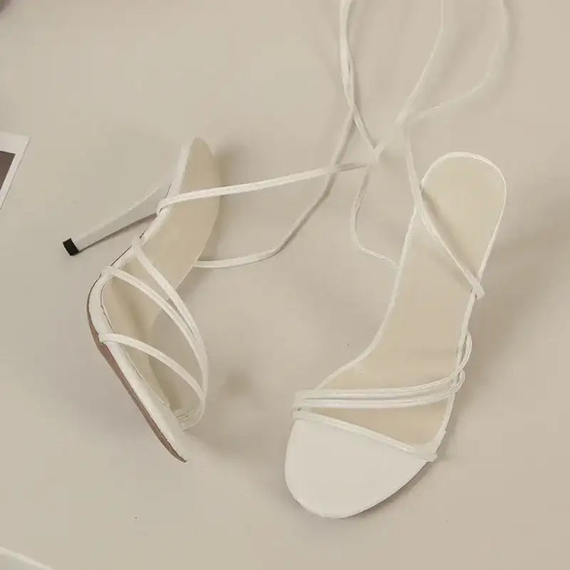 Fashion Rome Sexy High Heels Sandals Women Cross Tied-Lace Up Shoes DLSYXD Summer Open Toe Dress Slippers Femme Pumps