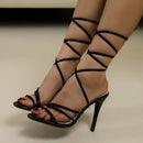 Fashion Rome Sexy High Heels Sandals Women Cross Tied-Lace Up Shoes DLSYXD Summer Open Toe Dress Slippers Femme Pumps