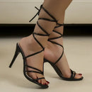 Fashion Rome Sexy High Heels Sandals Women Cross Tied-Lace Up Shoes DLSYXD Summer Open Toe Dress Slippers Femme Pumps