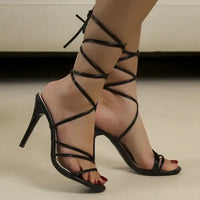 Fashion Rome Sexy High Heels Sandals Women Cross Tied-Lace Up Shoes DLSYXD Summer Open Toe Dress Slippers Femme Pumps