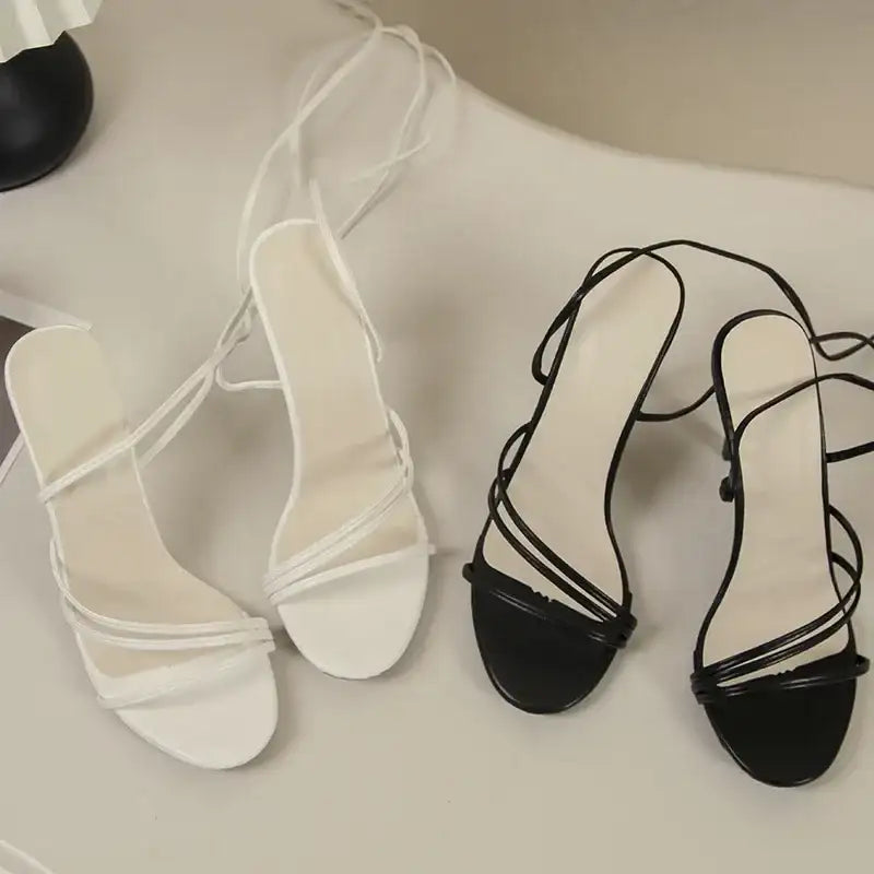 Fashion Rome Sexy High Heels Sandals Women Cross Tied-Lace Up Shoes DLSYXD Summer Open Toe Dress Slippers Femme Pumps