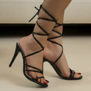 Fashion Rome Sexy High Heels Sandals Women Cross Tied-Lace Up Shoes DLSYXD Summer Open Toe Dress Slippers Femme Pumps