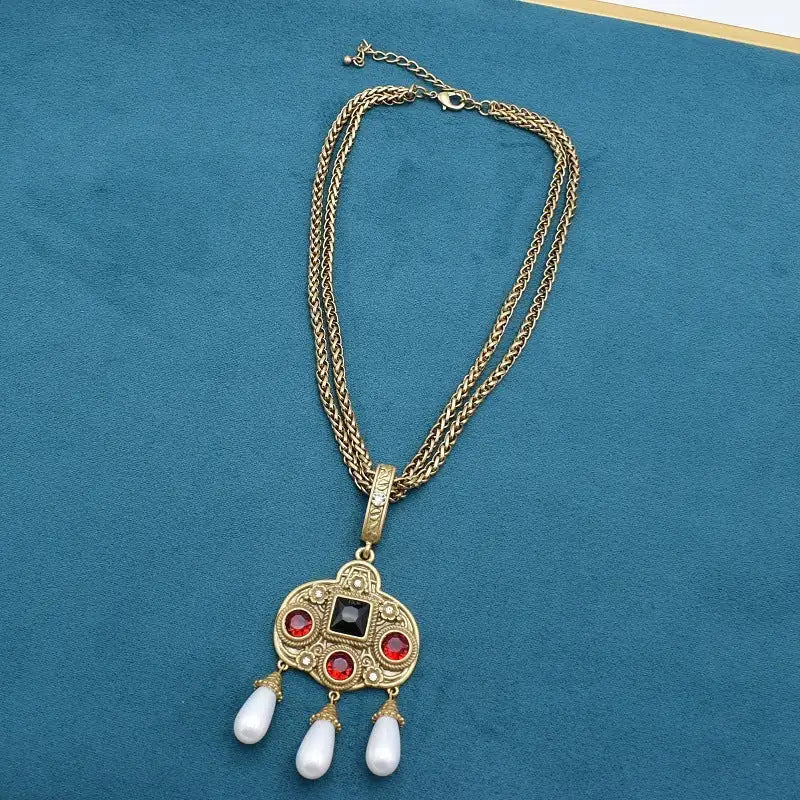 Tassel Pearl Stud Necklace - Necklace