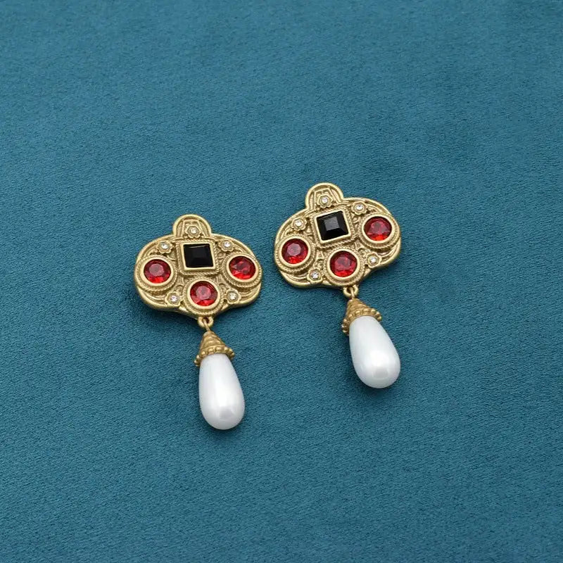 Tassel Pearl Stud Necklace - Ear Studs