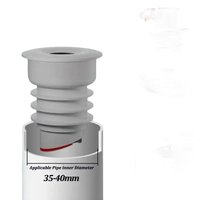 Gray drain pipe seal ring with dimensions and installation instructions.