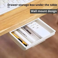 2pc White SelfAdhesive Storage Drawer Box Makeup Pencil Tray Desk Hidden Under Desk Stand Self-adhesive Under-drawer