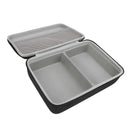 Open black and gray carrying case.