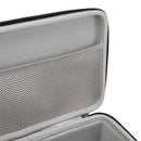 Open gray zippered case.