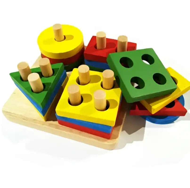 Shape Sorting Shenanigans with Wooden Sticks Geometric Puzzle Set