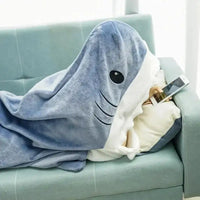 Cartoon Shark Blanket Plaid Women Pajamas Sleeping Bag Robe Shark Blanket Megalodon Gown Adult Homewear Plaid Comfy