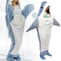 Cartoon Shark Blanket Plaid Women Pajamas Sleeping Bag Robe Shark Blanket Megalodon Gown Adult Homewear Plaid Comfy