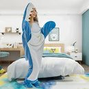 Cartoon Shark Blanket Plaid Women Pajamas Sleeping Bag Robe Shark Blanket Megalodon Gown Adult Homewear Plaid Comfy