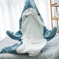 Cartoon Shark Blanket Plaid Women Pajamas Sleeping Bag Robe Shark Blanket Megalodon Gown Adult Homewear Plaid Comfy
