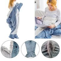 Cartoon Shark Blanket Plaid Women Pajamas Sleeping Bag Robe Shark Blanket Megalodon Gown Adult Homewear Plaid Comfy