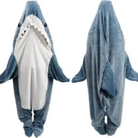 Cartoon Shark Blanket Plaid Women Pajamas Sleeping Bag Robe Shark Blanket Megalodon Gown Adult Homewear Plaid Comfy