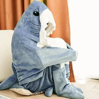 Cartoon Shark Blanket Plaid Women Pajamas Sleeping Bag Robe Shark Blanket Megalodon Gown Adult Homewear Plaid Comfy