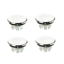 Four white and chrome sink hole covers.