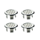 Four chrome mesh sink strainers.
