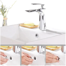 Chrome bathroom faucet.