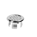Chrome-plated drain cover with dimensions.