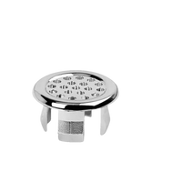 Chrome-plated drain cover with dimensions.