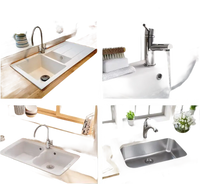 Various kitchen and bathroom sinks.