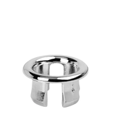 Chrome overflow drain cover with dimensions.