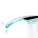 Chrome shower head with water flow.