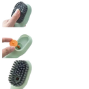 Soft-bristled cleaning brush with liquid dispenser.