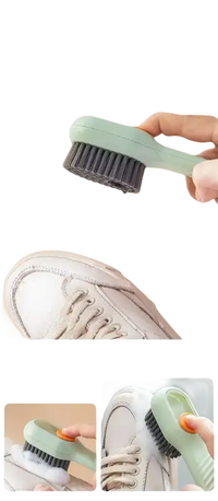 Shoe cleaning brush with liquid dispenser.