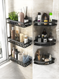 Black bathroom shelf from Shower Shenanigans, the trendy kitchen storage organizer