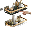 Gold-trimmed bathroom shelf for stylish bathroom storage organizer in Shower Shenanigans kit