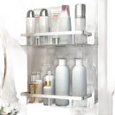 Trendy two-tier bathroom shelf with toiletries, perfect as a bathroom or kitchen storage organizer
