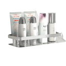 Silver bathroom shelf with toiletries, perfect aluminum storage organizer for your space