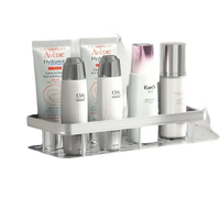 Silver bathroom shelf with toiletries, perfect aluminum storage organizer for your space