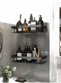 Trendy black metal bathroom shelf perfect for shower storage or kitchen organizer