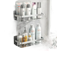 Trendy silver bathroom shelf with toiletries for stylish kitchen storage organizer