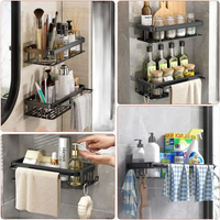 Wall-mounted bathroom shelf with towel bars, perfect as a kitchen storage organizer